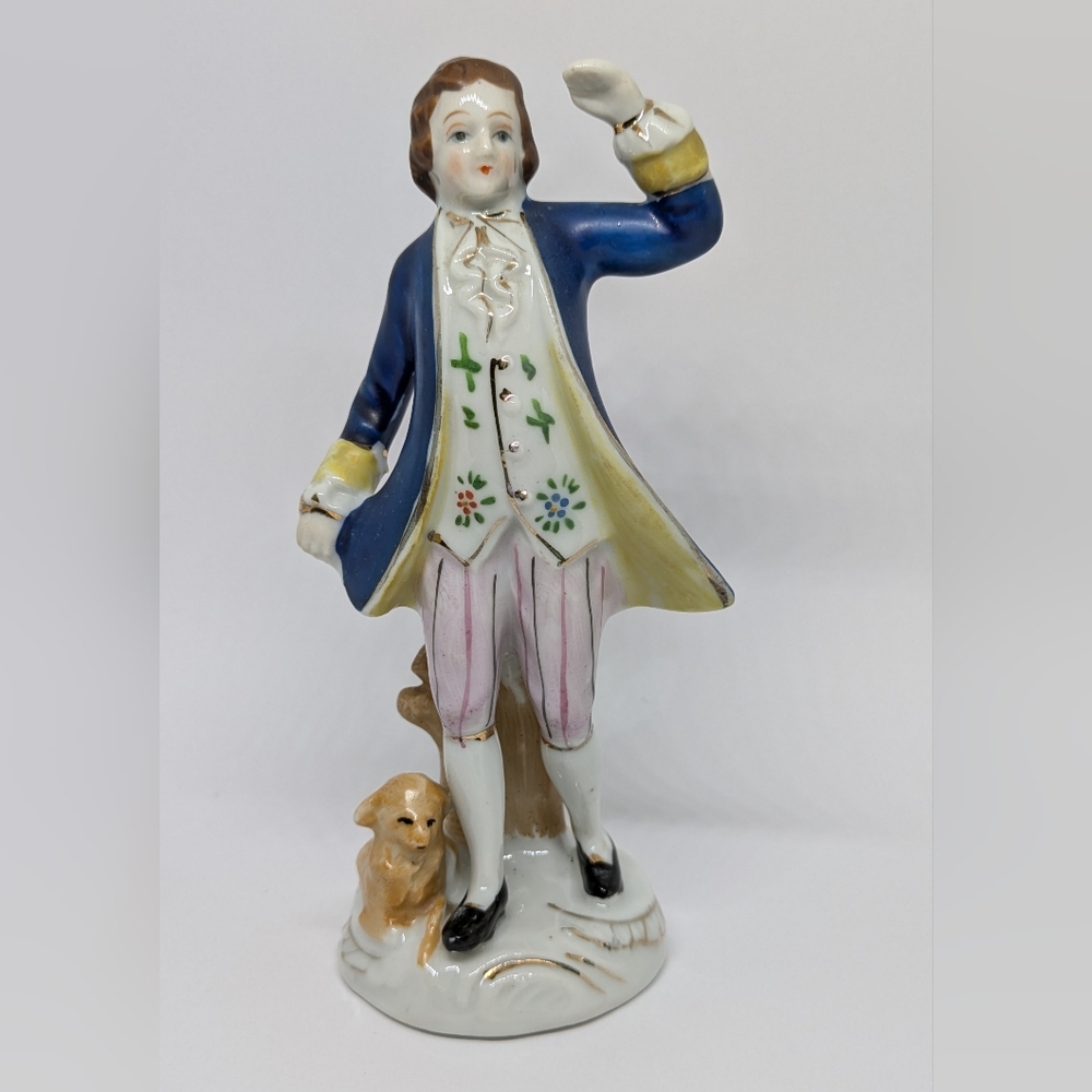 Vintage Porcelain Figurine Colonial Man Dog Occupied Japan 1940's Hand Painted